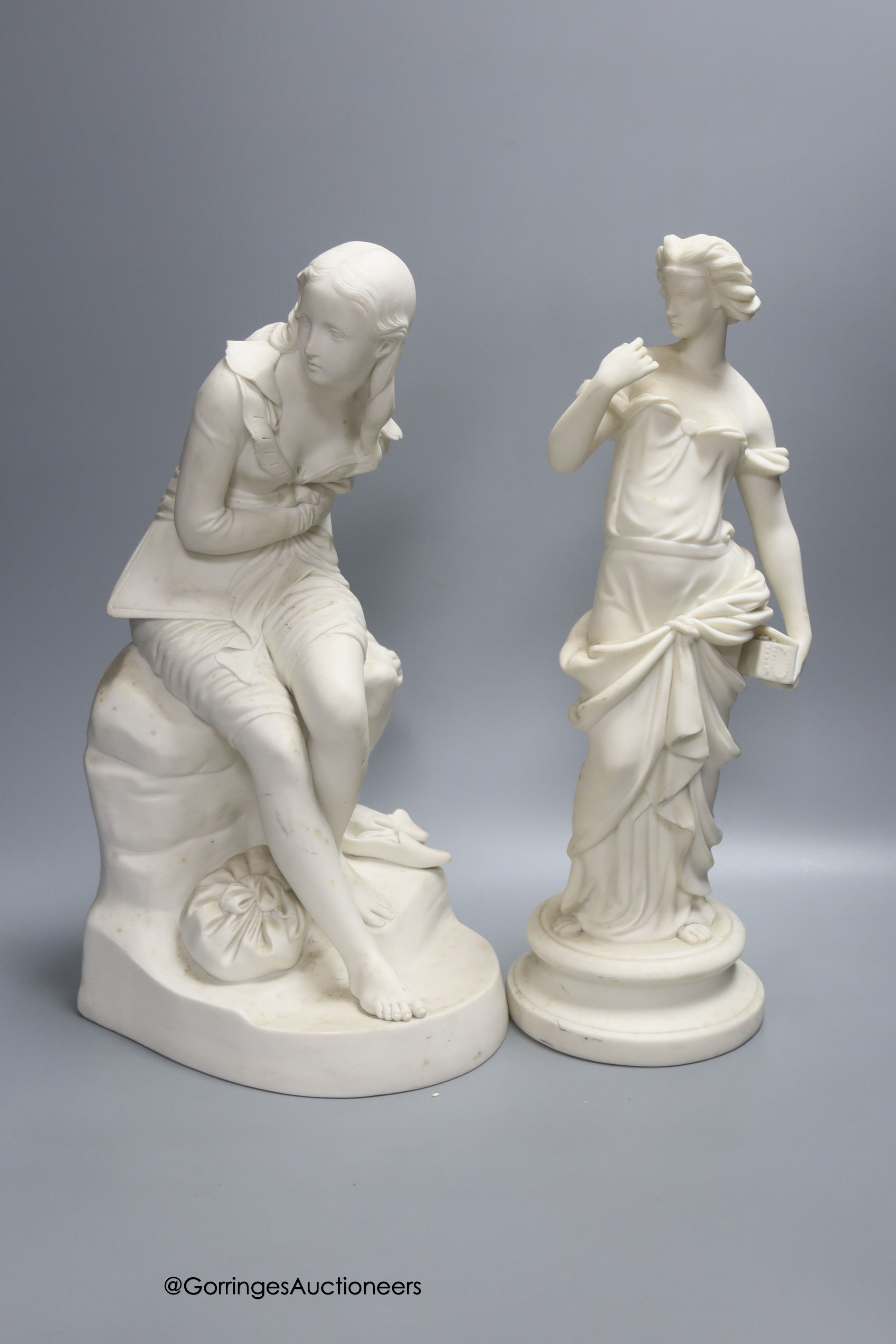 A Minton Parian Ware figure of 'Dorothea' by John Bell, bearing impressed marks to base and three other Parian figures, H 35cm (largest)